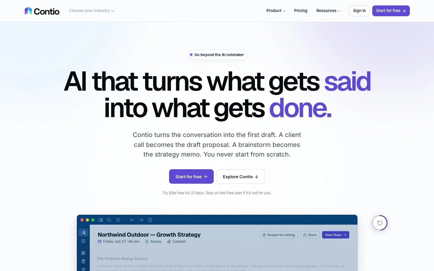 The contio.ai homepage